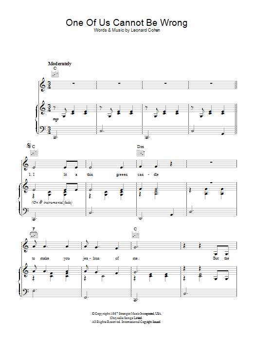 Download Leonard Cohen One Of Us Cannot Be Wrong Sheet Music and learn how to play Lyrics & Chords PDF digital score in minutes