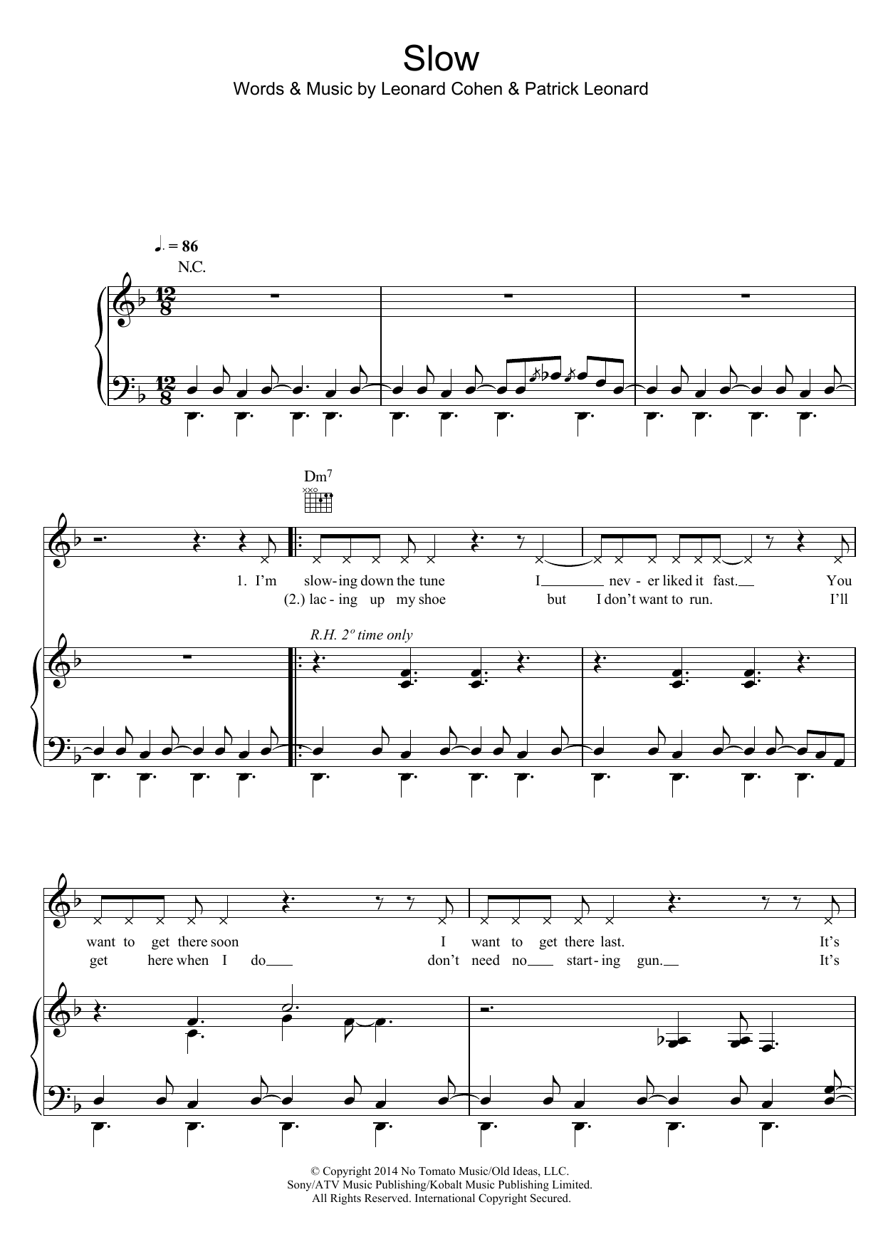 Download Leonard Cohen Slow Sheet Music and learn how to play Piano, Vocal & Guitar (Right-Hand Melody) PDF digital score in minutes