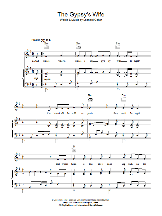 Download Leonard Cohen The Gypsy's Wife Sheet Music and learn how to play Lyrics & Chords PDF digital score in minutes