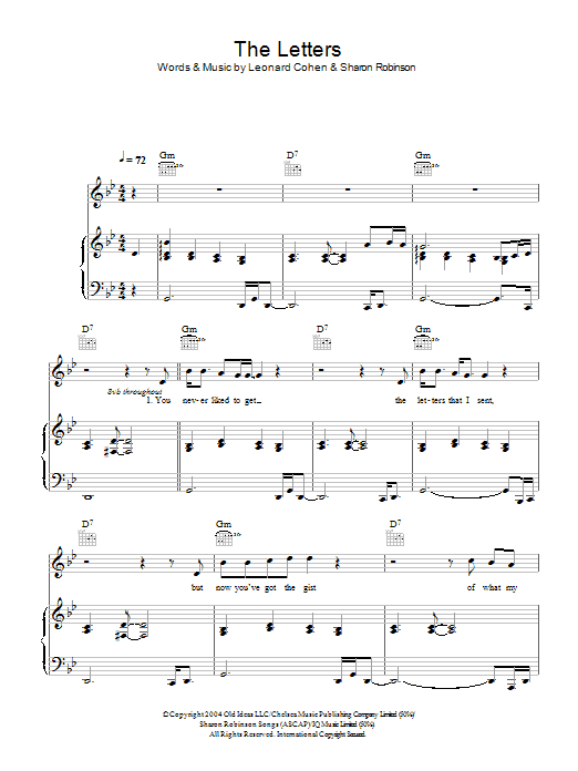Download Leonard Cohen The Letters Sheet Music and learn how to play Piano, Vocal & Guitar PDF digital score in minutes