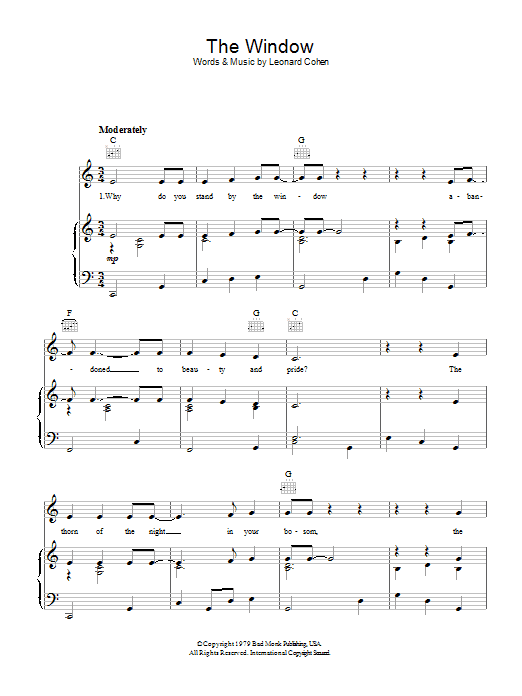 Download Leonard Cohen The Window Sheet Music and learn how to play Piano, Vocal & Guitar (Right-Hand Melody) PDF digital score in minutes