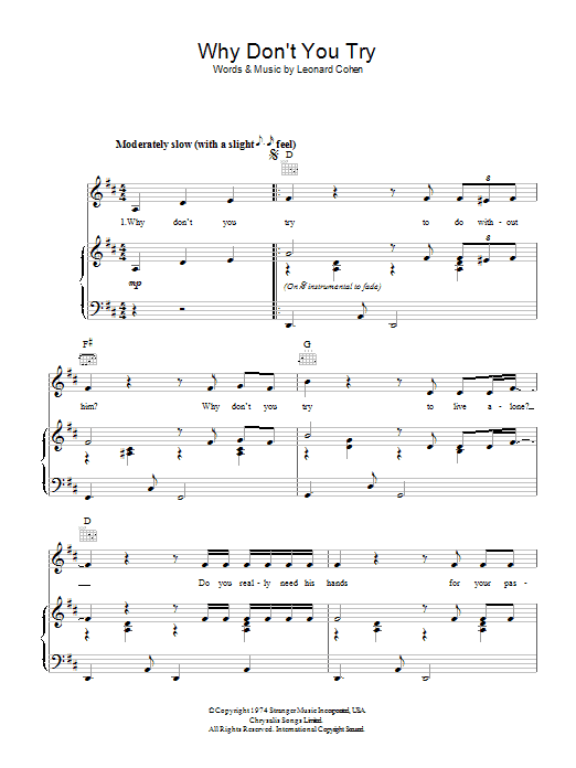 Download Leonard Cohen Why Don't You Try Sheet Music and learn how to play Piano, Vocal & Guitar (Right-Hand Melody) PDF digital score in minutes