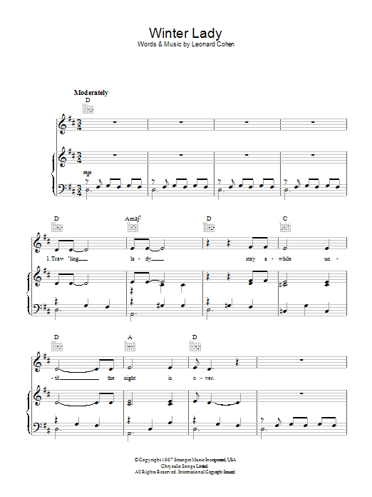 Download Leonard Cohen Winter Lady Sheet Music and learn how to play Lyrics & Chords PDF digital score in minutes