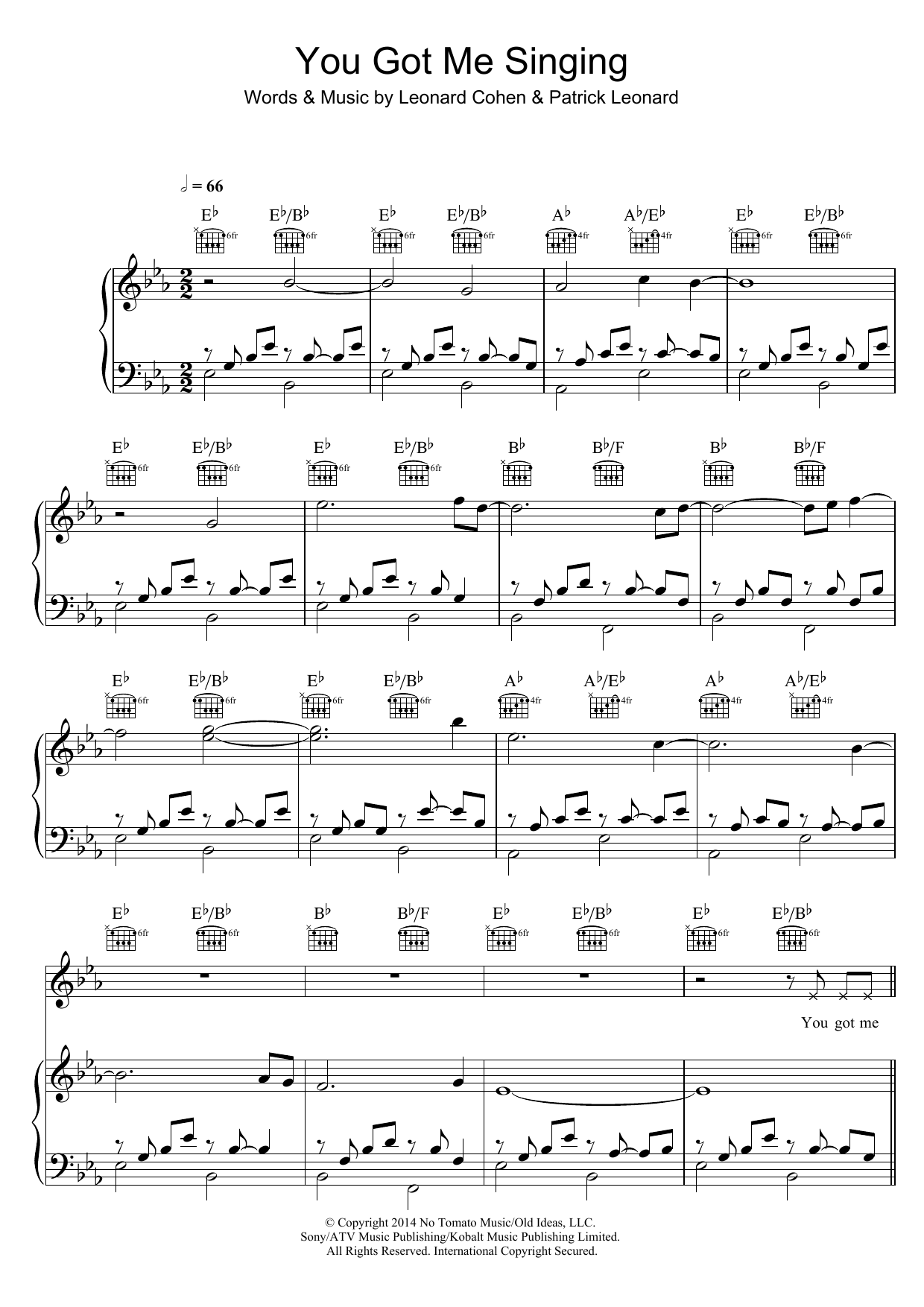 Download Leonard Cohen You Got Me Singing Sheet Music and learn how to play Piano, Vocal & Guitar (Right-Hand Melody) PDF digital score in minutes