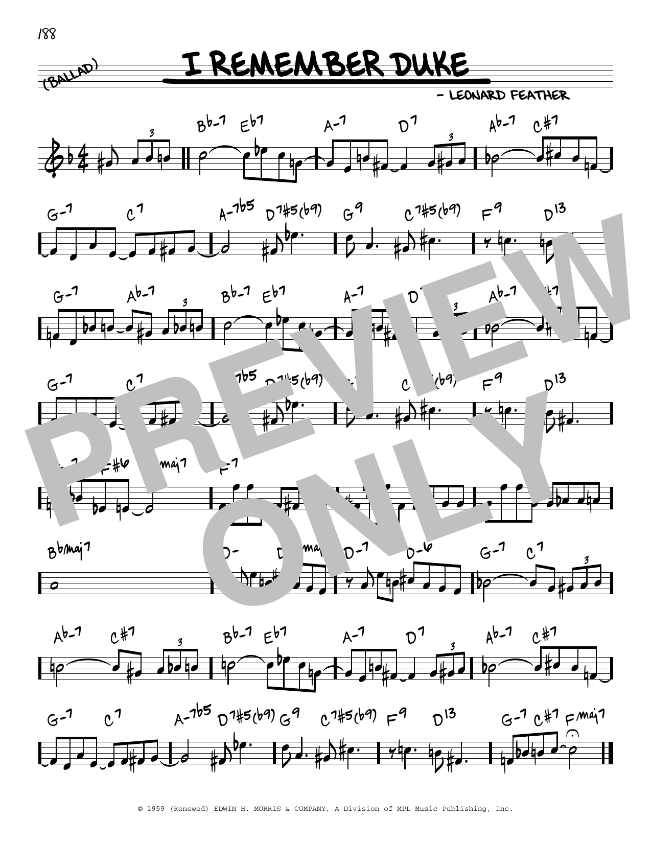 Download Leonard Feather I Remember Duke Sheet Music and learn how to play Real Book – Melody & Chords PDF digital score in minutes