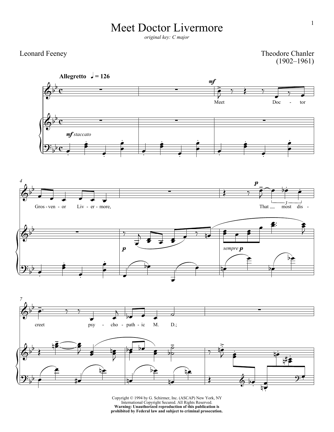 Download Leonard Feeney Meet Doctor Livermore Sheet Music and learn how to play Piano & Vocal PDF digital score in minutes