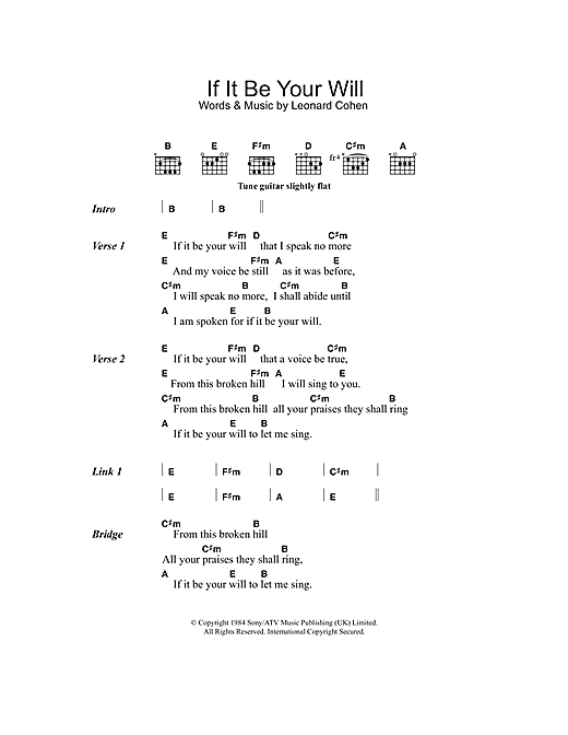 Leonard cohen if it be your will sheet music notes download