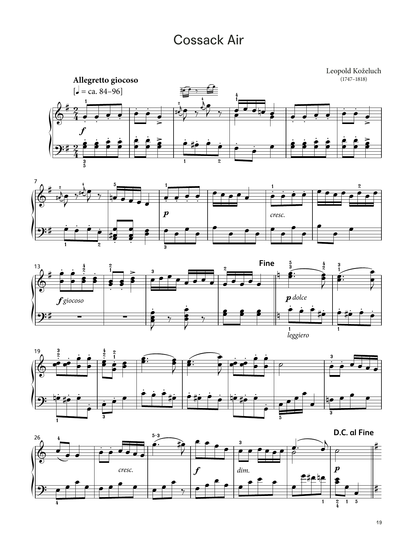 Download Leopold Koželuch Cossack Air (LCME Piano 2018 Grade 3 List A) Sheet Music and learn how to play Piano Solo PDF digital score in minutes