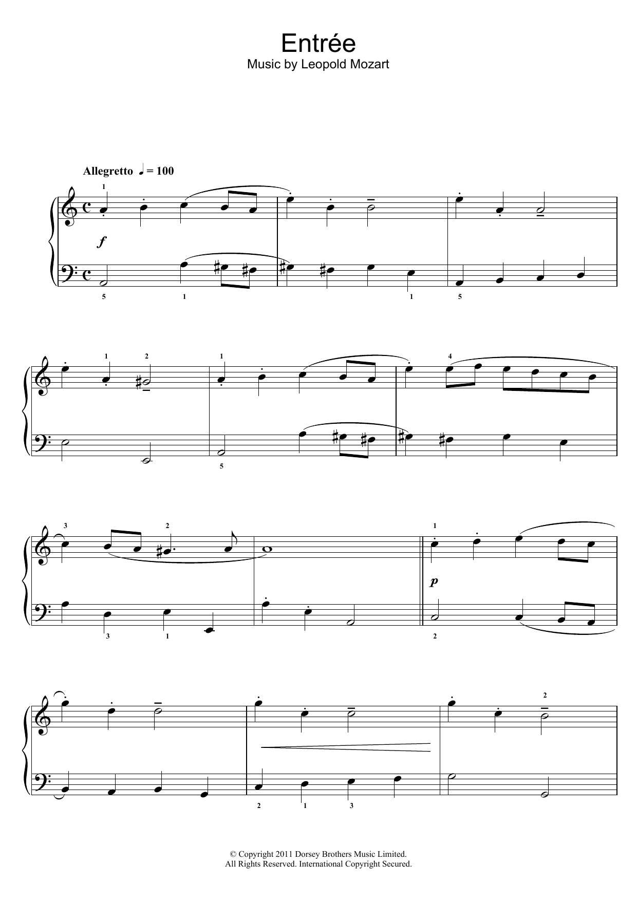Download Leopold Mozart Entree Sheet Music and learn how to play Piano PDF digital score in minutes