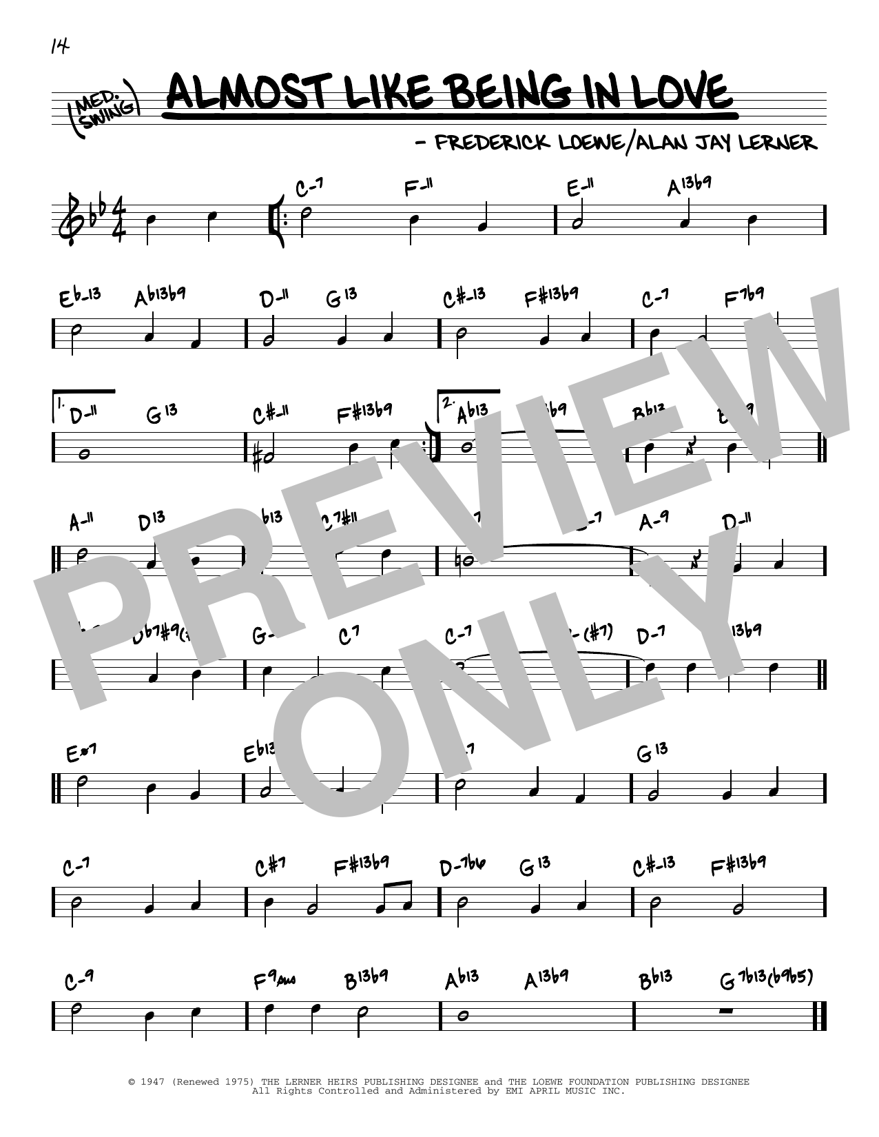 Download Lerner & Loewe Almost Like Being In Love (arr. David Hazeltine) Sheet Music and learn how to play Real Book – Enhanced Chords PDF digital score in minutes