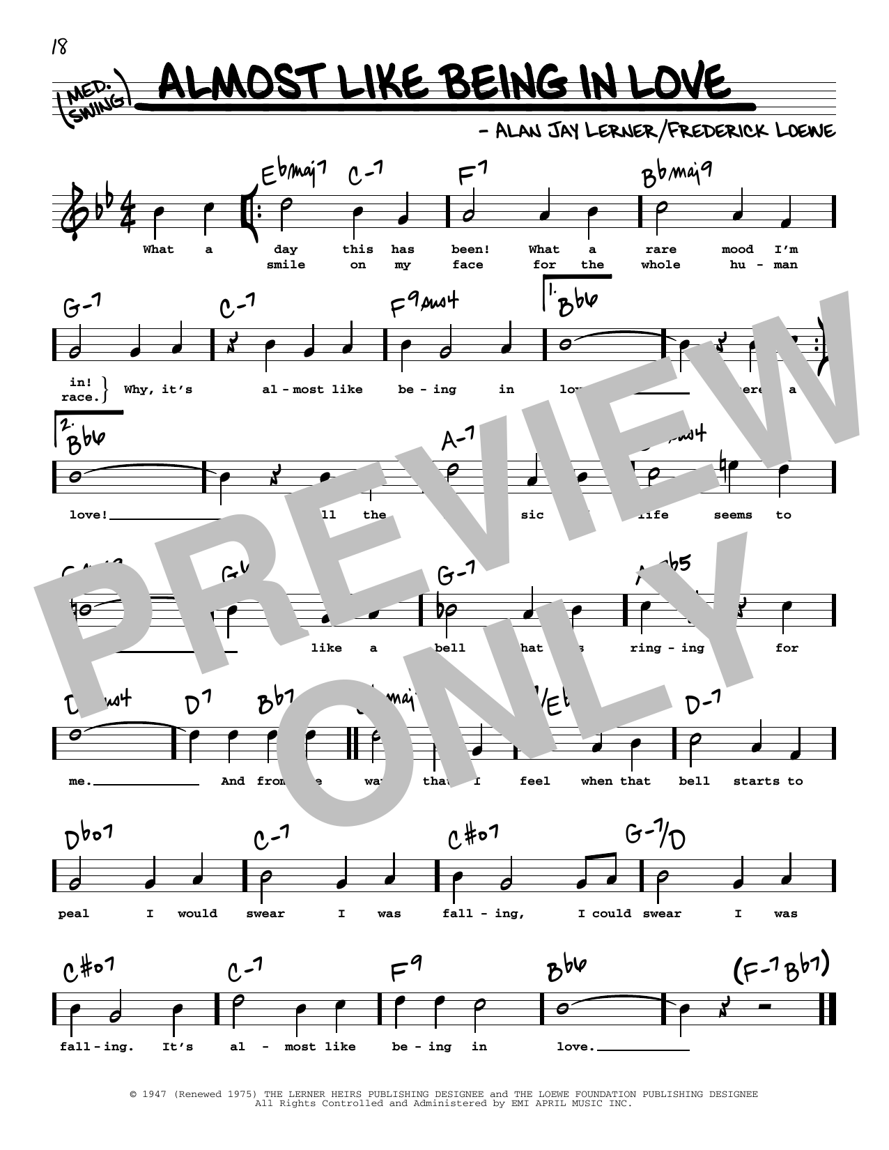 Download Lerner & Loewe Almost Like Being In Love (High Voice) (from Brigadoon) Sheet Music and learn how to play Real Book – Melody, Lyrics & Chords PDF digital score in minutes