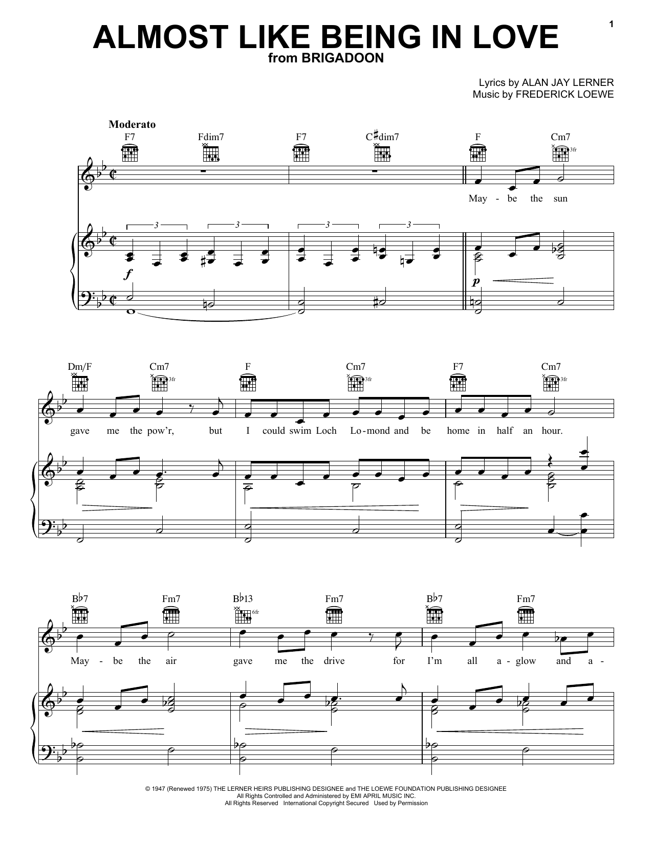 Download Lerner & Loewe Almost Like Being In Love Sheet Music and learn how to play Piano, Vocal & Guitar (Right-Hand Melody) PDF digital score in minutes