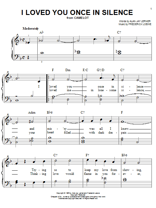 Download Lerner & Loewe I Loved You Once In Silence Sheet Music and learn how to play Piano, Vocal & Guitar (Right-Hand Melody) PDF digital score in minutes