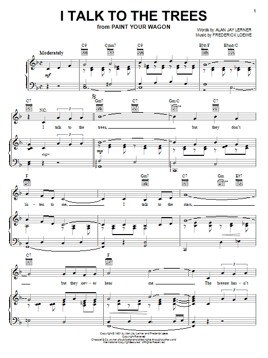 Download Lerner & Loewe I Talk To The Trees Sheet Music and learn how to play Piano, Vocal & Guitar (Right-Hand Melody) PDF digital score in minutes