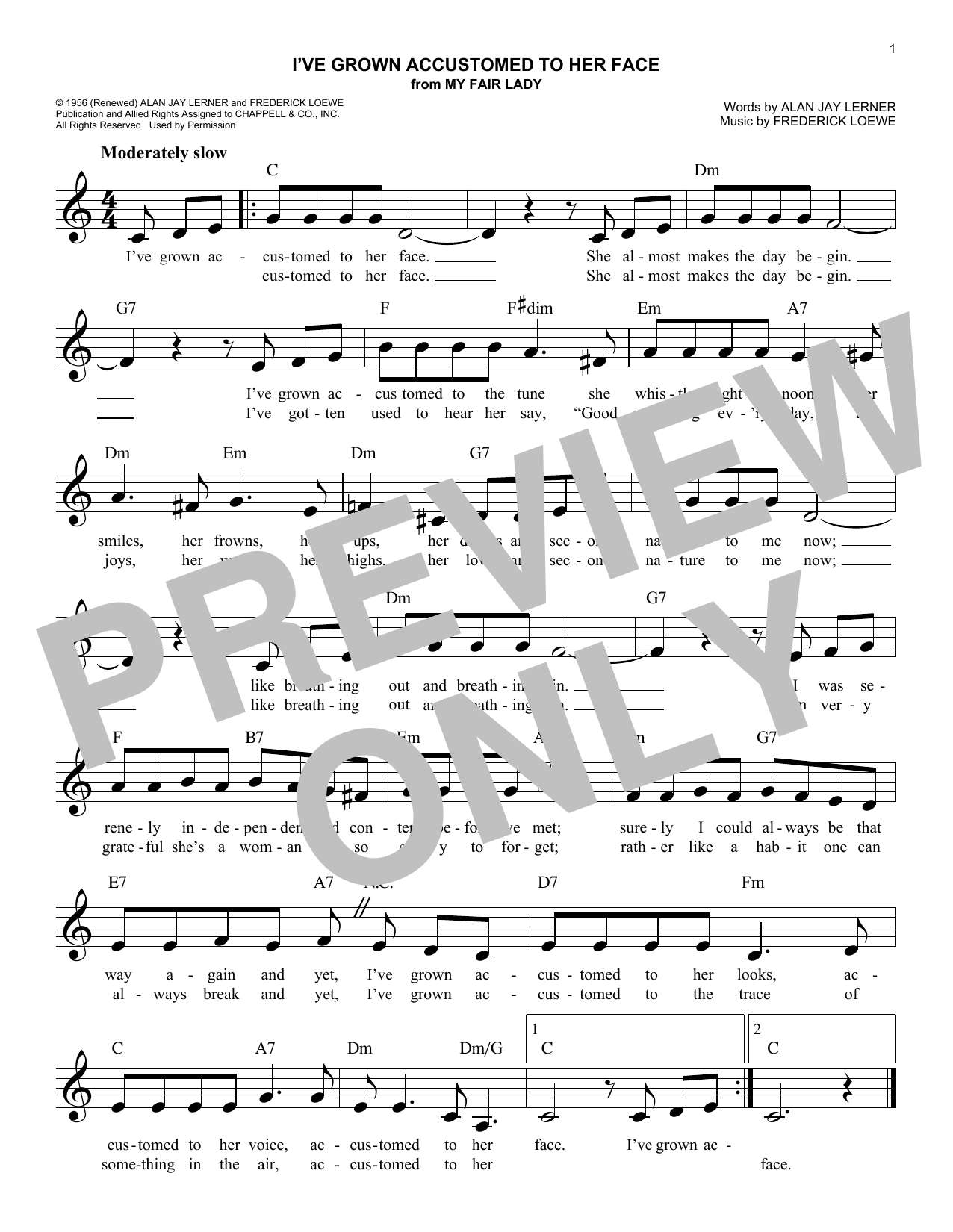 Download Lerner & Loewe I've Grown Accustomed To Her Face (from My Fair Lady) Sheet Music and learn how to play Lead Sheet / Fake Book PDF digital score in minutes