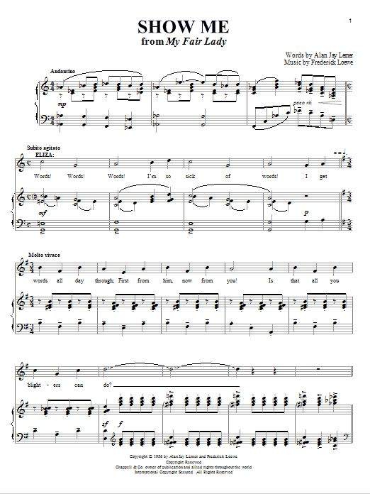 Download Lerner & Loewe Show Me Sheet Music and learn how to play Piano, Vocal & Guitar (Right-Hand Melody) PDF digital score in minutes