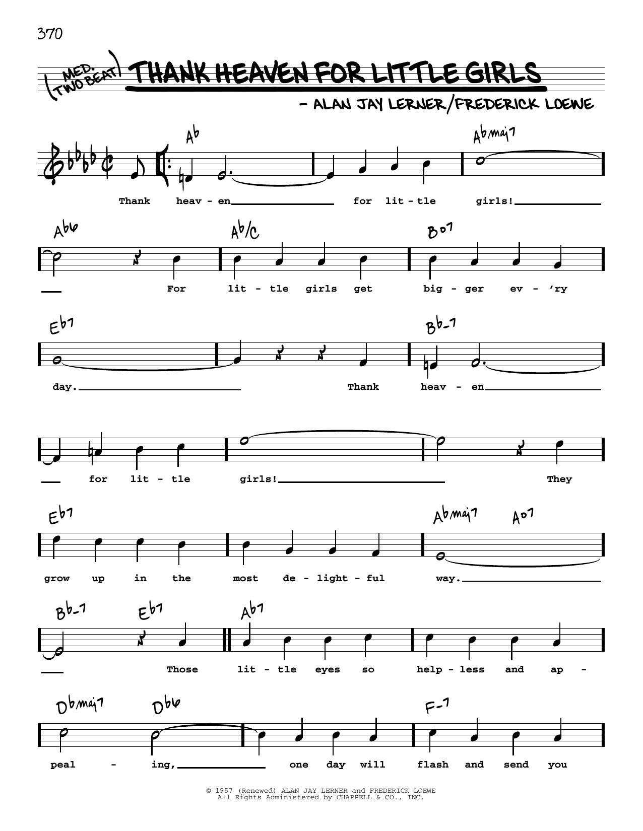 Download Lerner & Loewe Thank Heaven For Little Girls (High Voice) Sheet Music and learn how to play Real Book – Melody, Lyrics & Chords PDF digital score in minutes