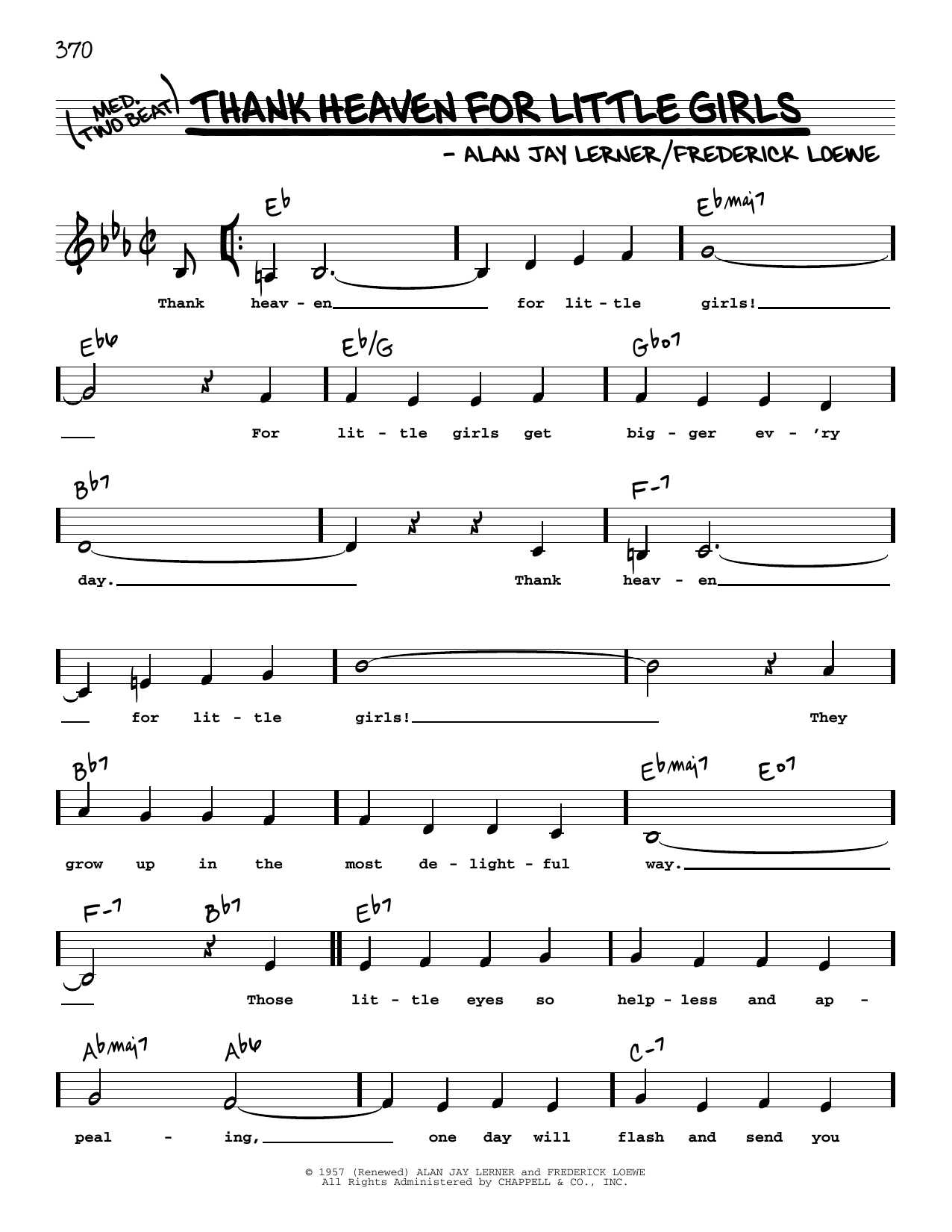 Download Lerner & Loewe Thank Heaven For Little Girls (Low Voice) Sheet Music and learn how to play Real Book – Melody, Lyrics & Chords PDF digital score in minutes