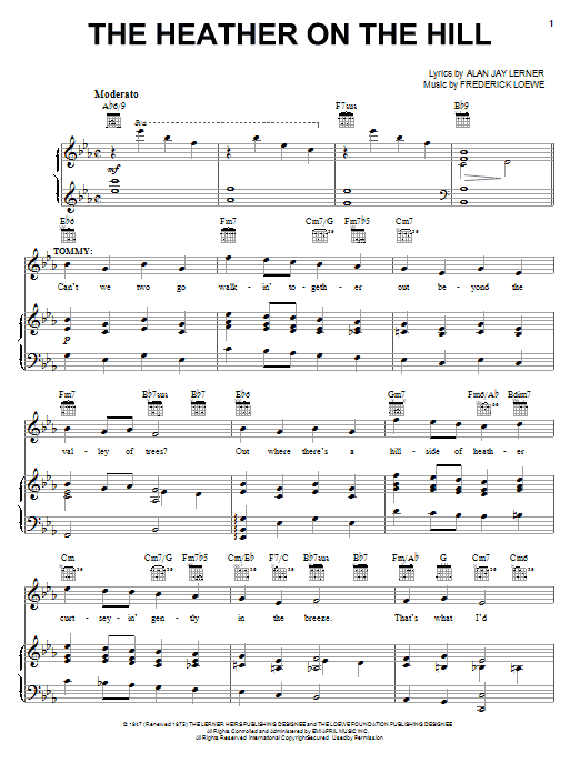 Download Lerner & Loewe The Heather On The Hill Sheet Music and learn how to play Piano, Vocal & Guitar (Right-Hand Melody) PDF digital score in minutes