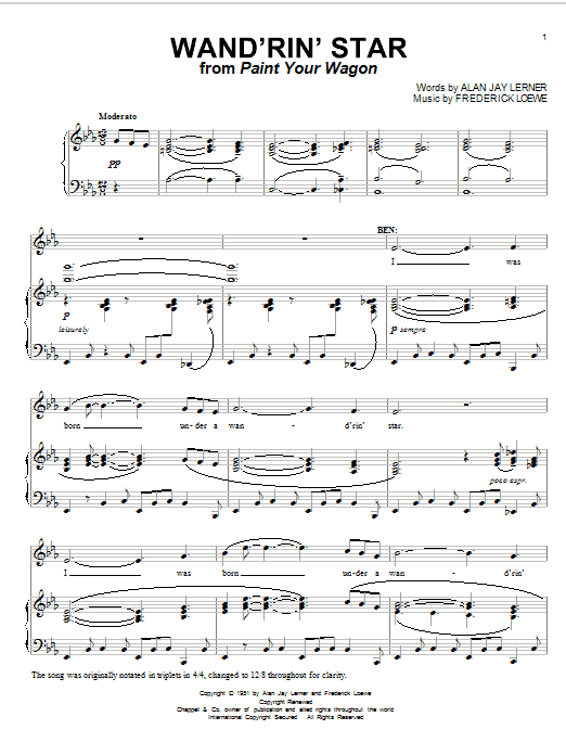 Download Lerner & Loewe Wand'rin' Star (from Paint Your Wagon) Sheet Music and learn how to play Lead Sheet / Fake Book PDF digital score in minutes