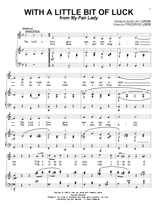 Download Lerner & Loewe With A Little Bit Of Luck Sheet Music and learn how to play Piano, Vocal & Guitar (Right-Hand Melody) PDF digital score in minutes