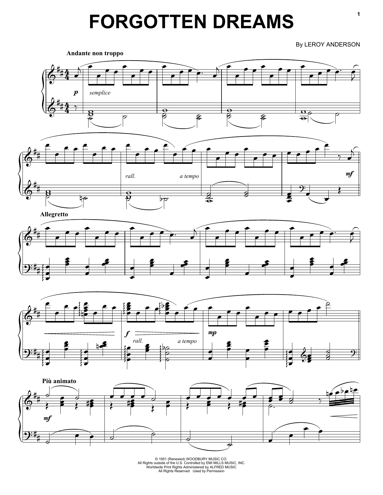 Download Leroy Anderson Forgotten Dreams Sheet Music and learn how to play Piano PDF digital score in minutes