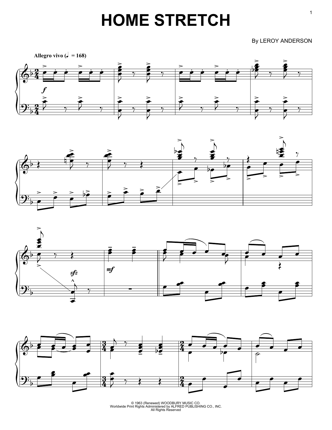 Download Leroy Anderson Home Stretch Sheet Music and learn how to play Piano PDF digital score in minutes