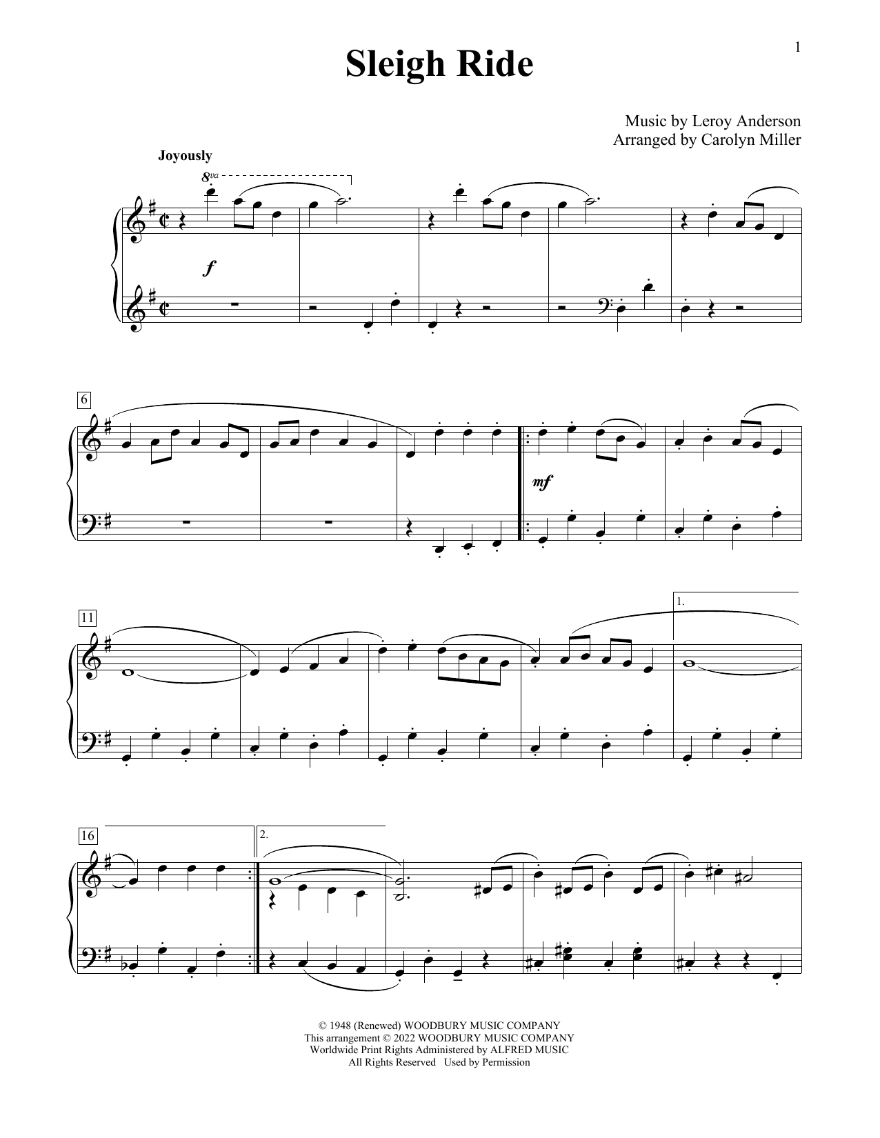 Download Leroy Anderson Sleigh Ride (arr. Carolyn Miller) Sheet Music and learn how to play Educational Piano PDF digital score in minutes