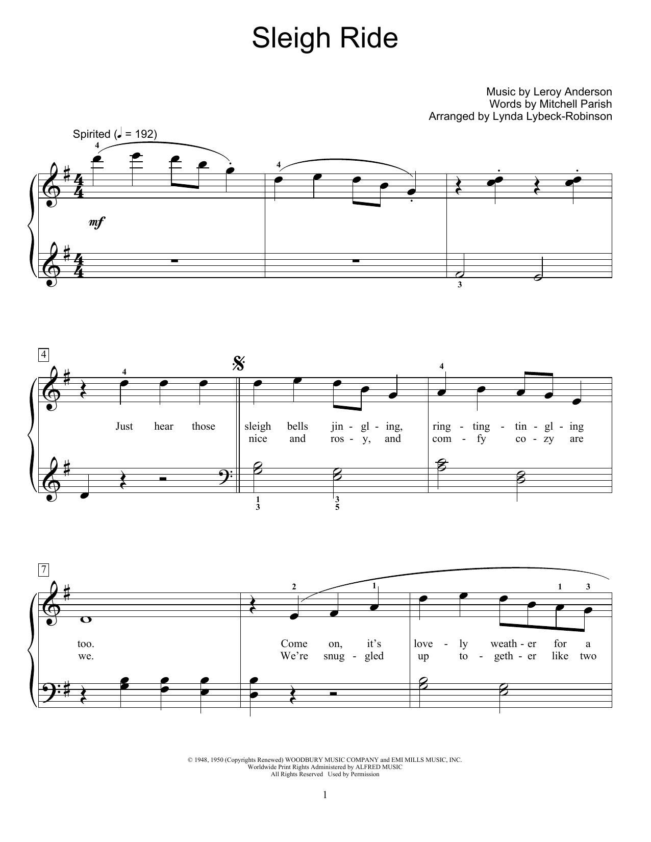 Download Leroy Anderson Sleigh Ride (arr. Lynda Lybeck-Robinson) Sheet Music and learn how to play Educational Piano PDF digital score in minutes