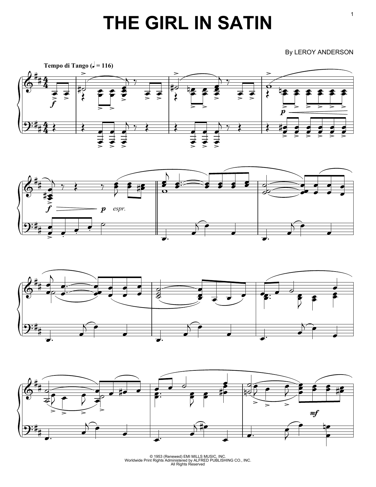 Download Leroy Anderson The Girl In Satin Sheet Music and learn how to play Piano PDF digital score in minutes