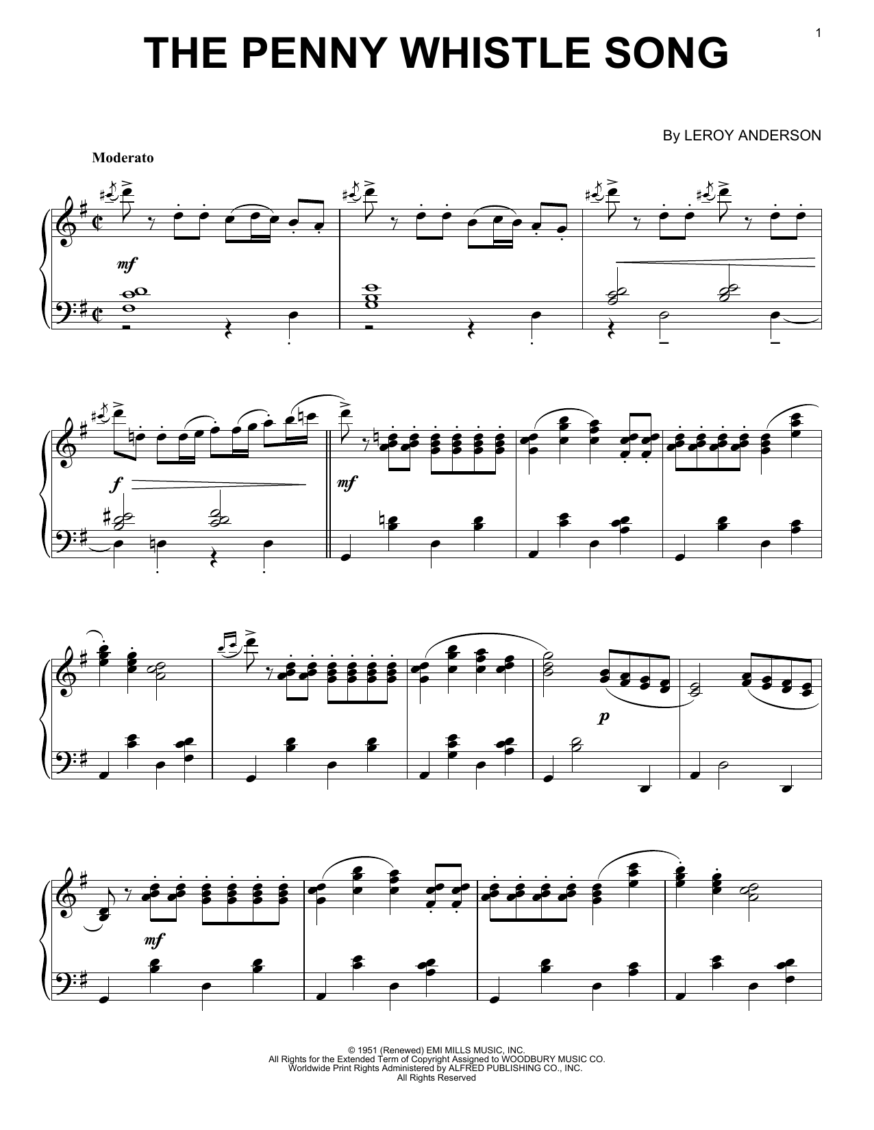 Download Leroy Anderson The Penny Whistle Song Sheet Music and learn how to play Piano PDF digital score in minutes