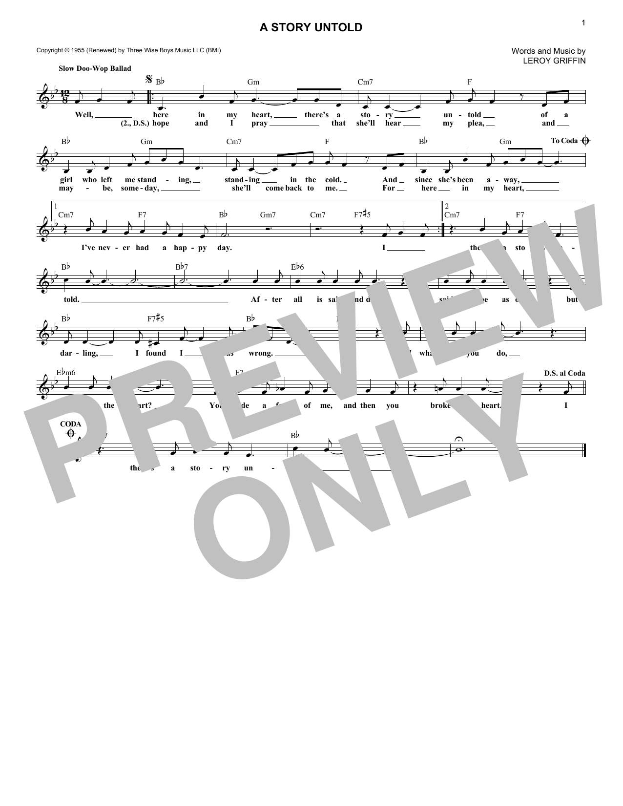 Download Leroy Griffin A Story Untold Sheet Music and learn how to play Melody Line, Lyrics & Chords PDF digital score in minutes