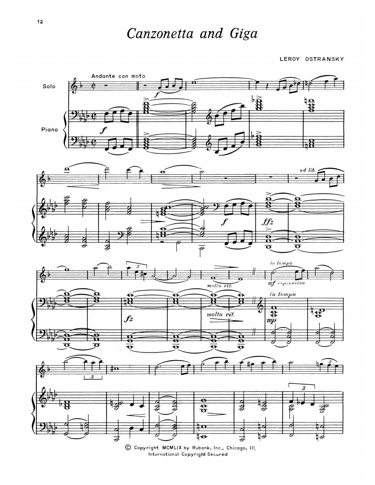 Download Leroy Ostransky Canzonetta & Giga Sheet Music and learn how to play Alto Sax and Piano PDF digital score in minutes