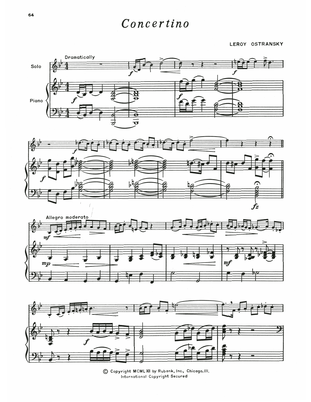 Download Leroy Ostransky Concertino Sheet Music and learn how to play Baritone T.C. and Piano PDF digital score in minutes
