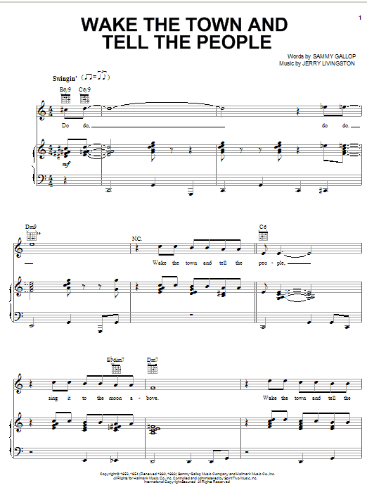 Download Les Baxter Wake The Town And Tell The People Sheet Music and learn how to play Piano, Vocal & Guitar (Right-Hand Melody) PDF digital score in minutes