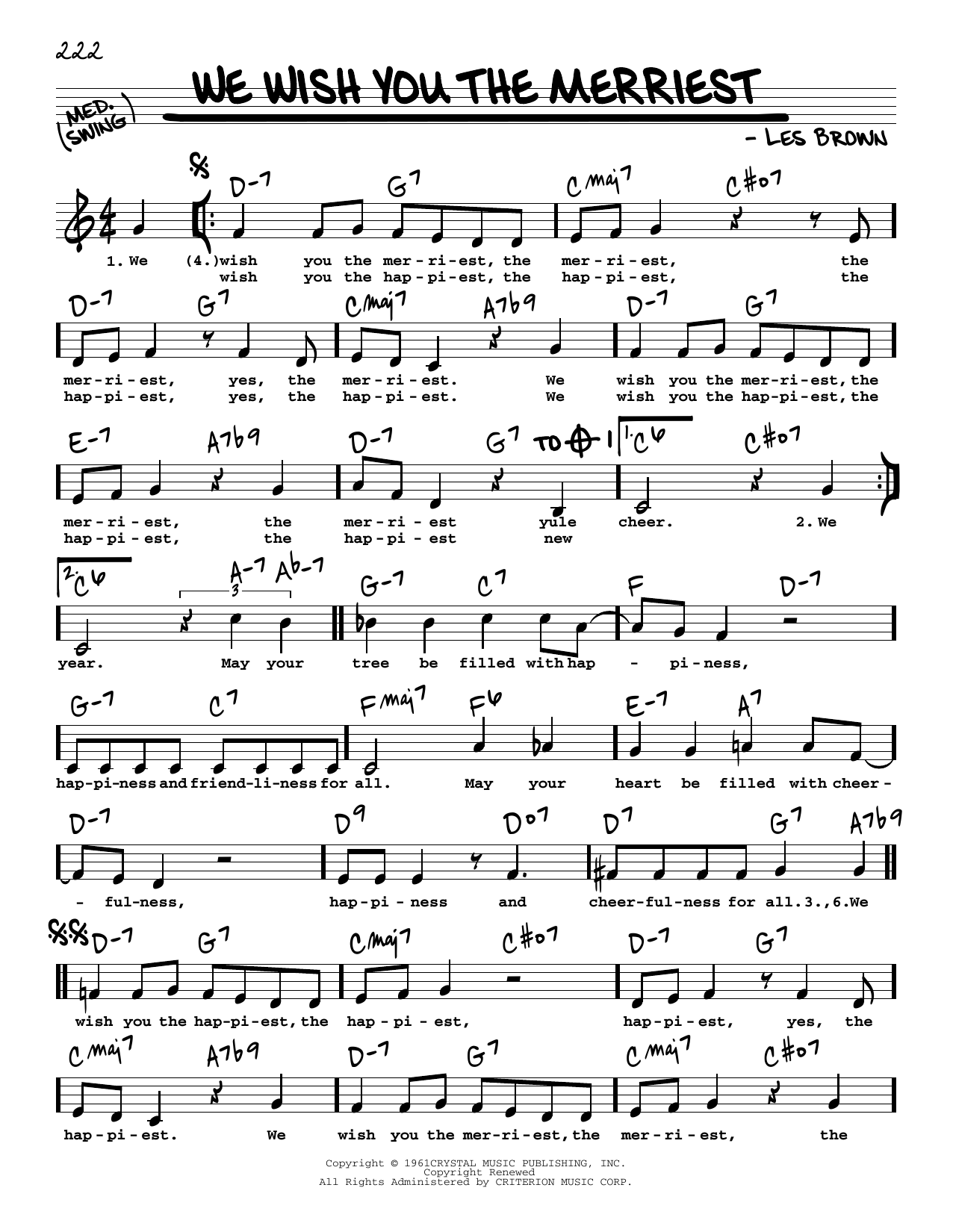 Download Les Brown We Wish You The Merriest Sheet Music and learn how to play Real Book – Melody, Lyrics & Chords PDF digital score in minutes