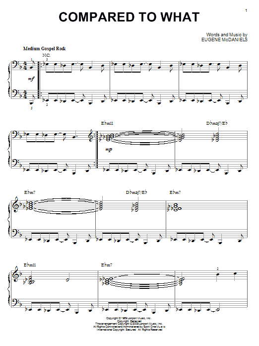 Download Les McCann Compared To What (arr. Brent Edstrom) Sheet Music and learn how to play Piano Solo PDF digital score in minutes