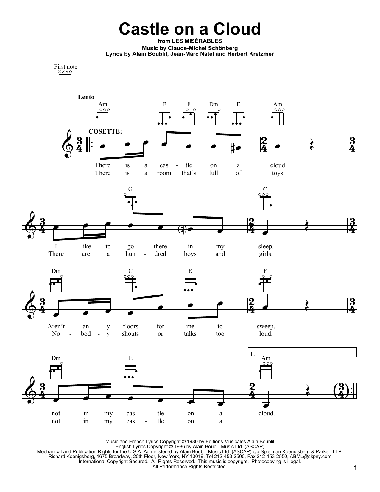 Download Les Miserables (Movie) Castle On A Cloud Sheet Music and learn how to play Ukulele PDF digital score in minutes