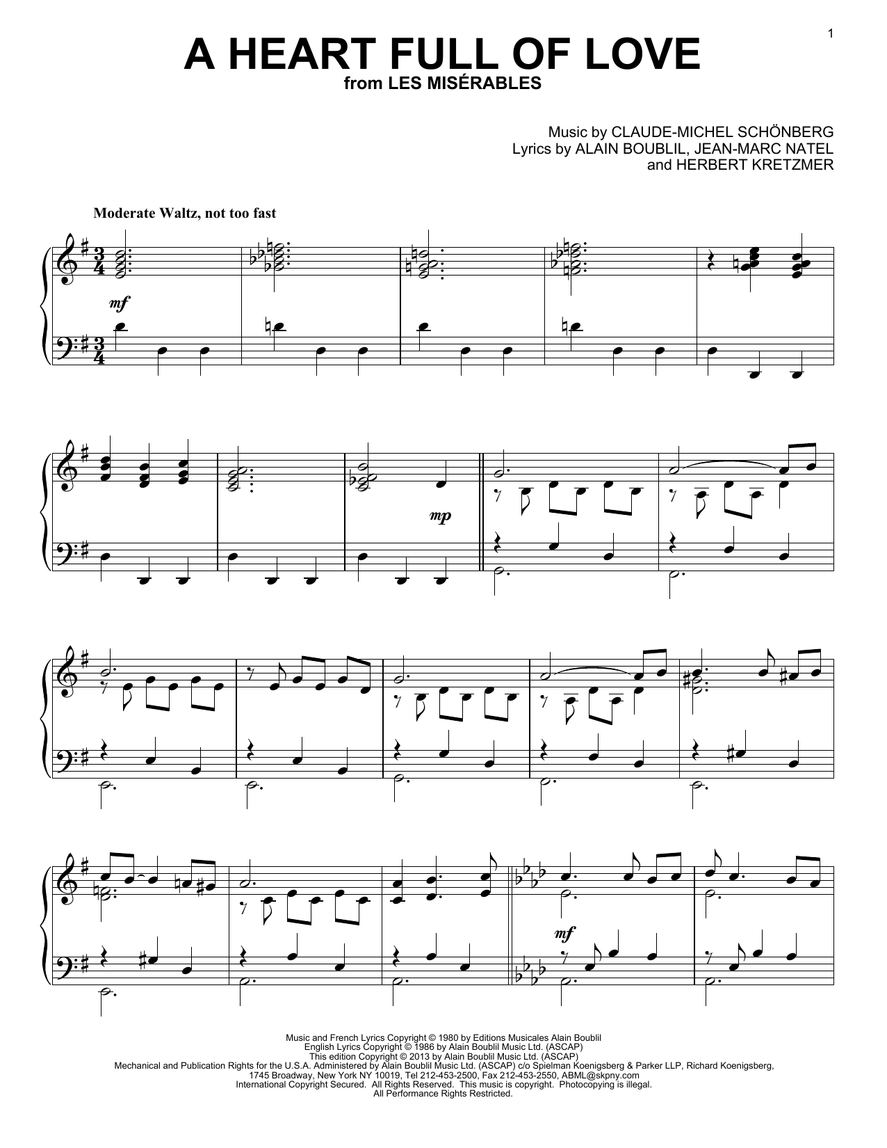 Download Les Miserables (Musical) A Heart Full Of Love Sheet Music and learn how to play Piano PDF digital score in minutes