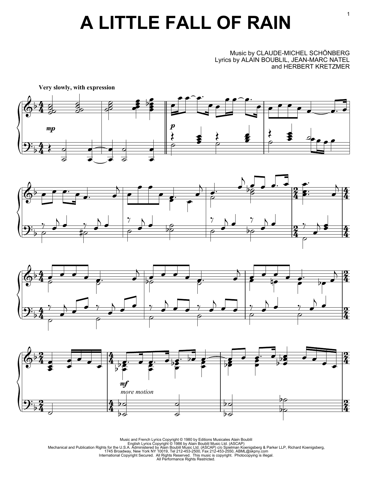 Download Les Miserables (Musical) A Little Fall Of Rain Sheet Music and learn how to play Piano PDF digital score in minutes