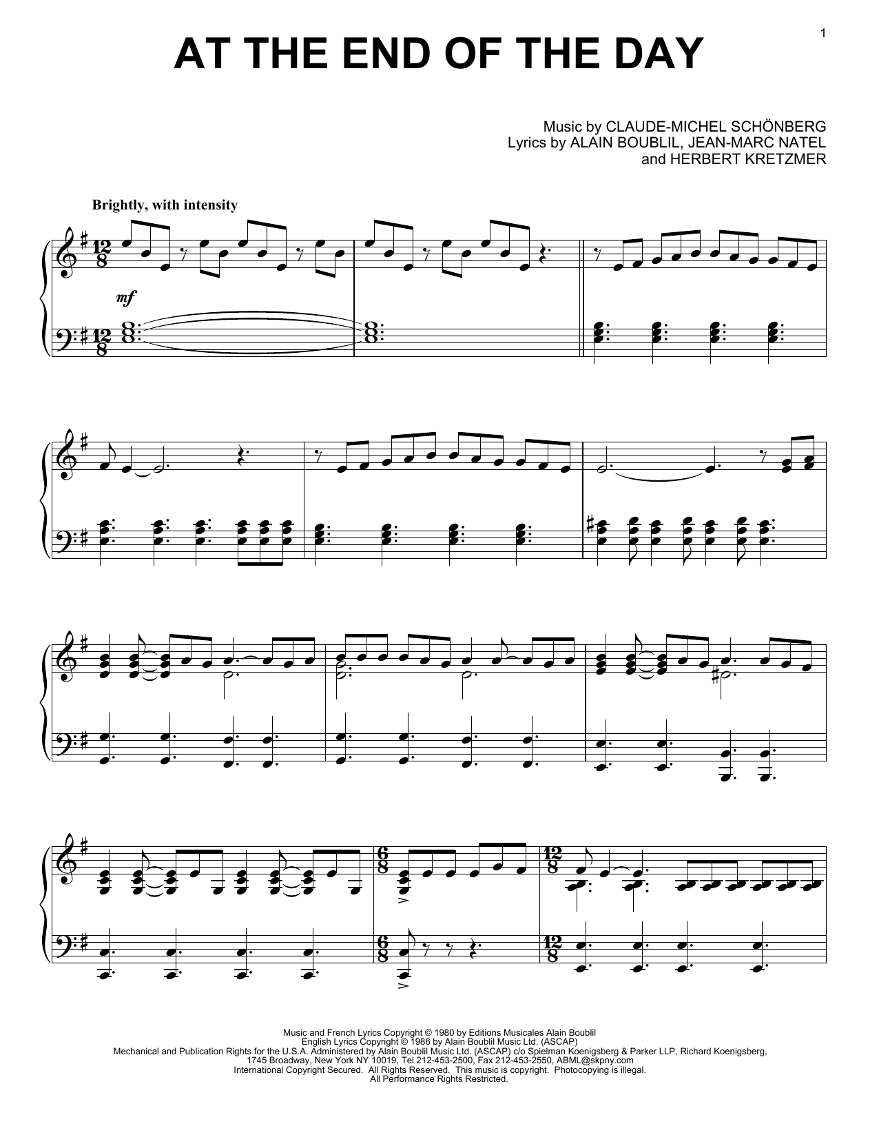 Download Les Miserables (Musical) At The End Of The Day Sheet Music and learn how to play Piano PDF digital score in minutes