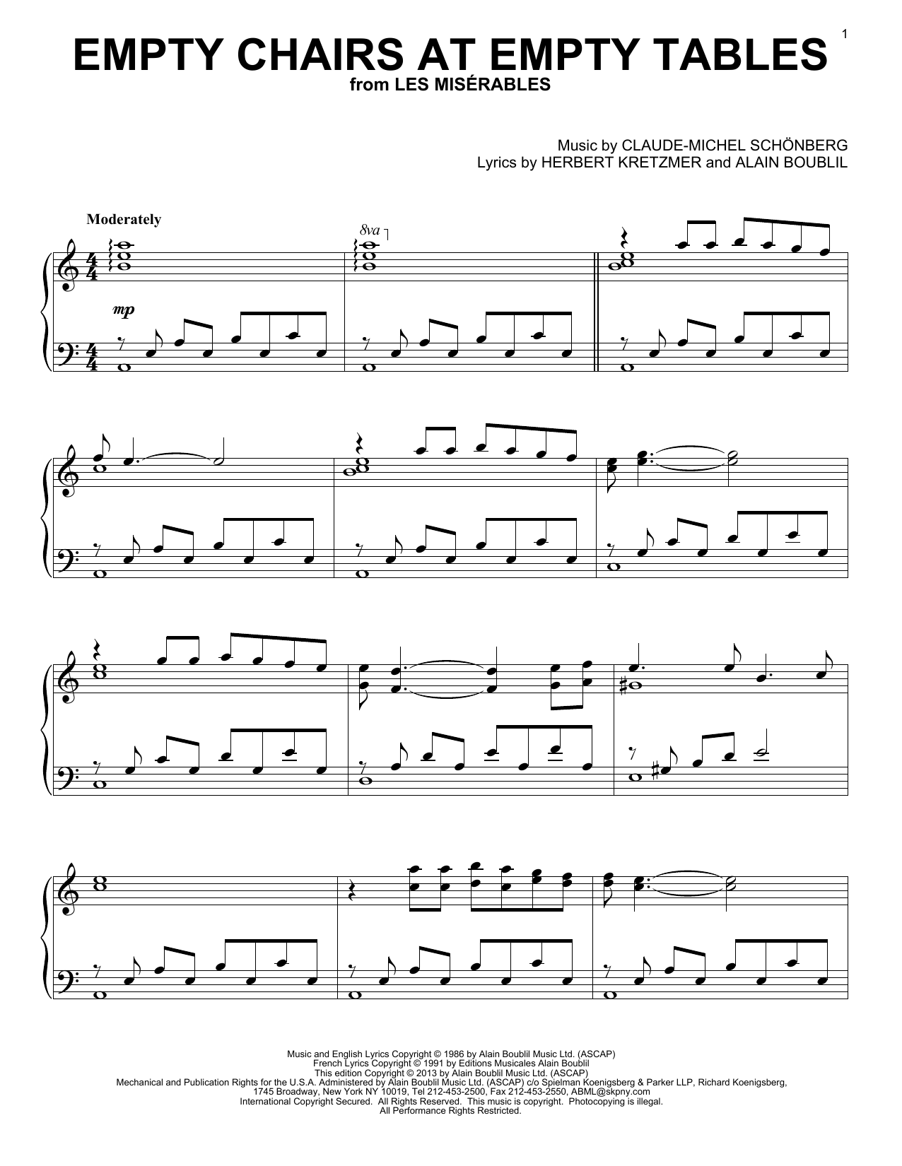 Download Les Miserables (Musical) Empty Chairs At Empty Tables Sheet Music and learn how to play Piano PDF digital score in minutes