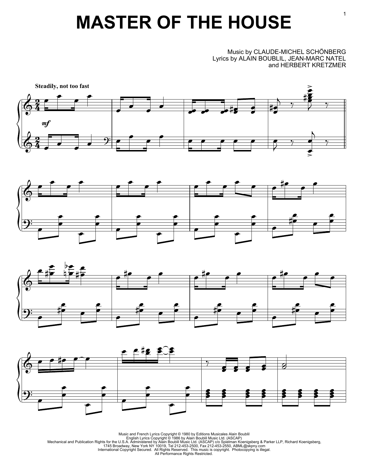 Download Boublil and Schonberg Master Of The House Sheet Music and learn how to play Piano PDF digital score in minutes
