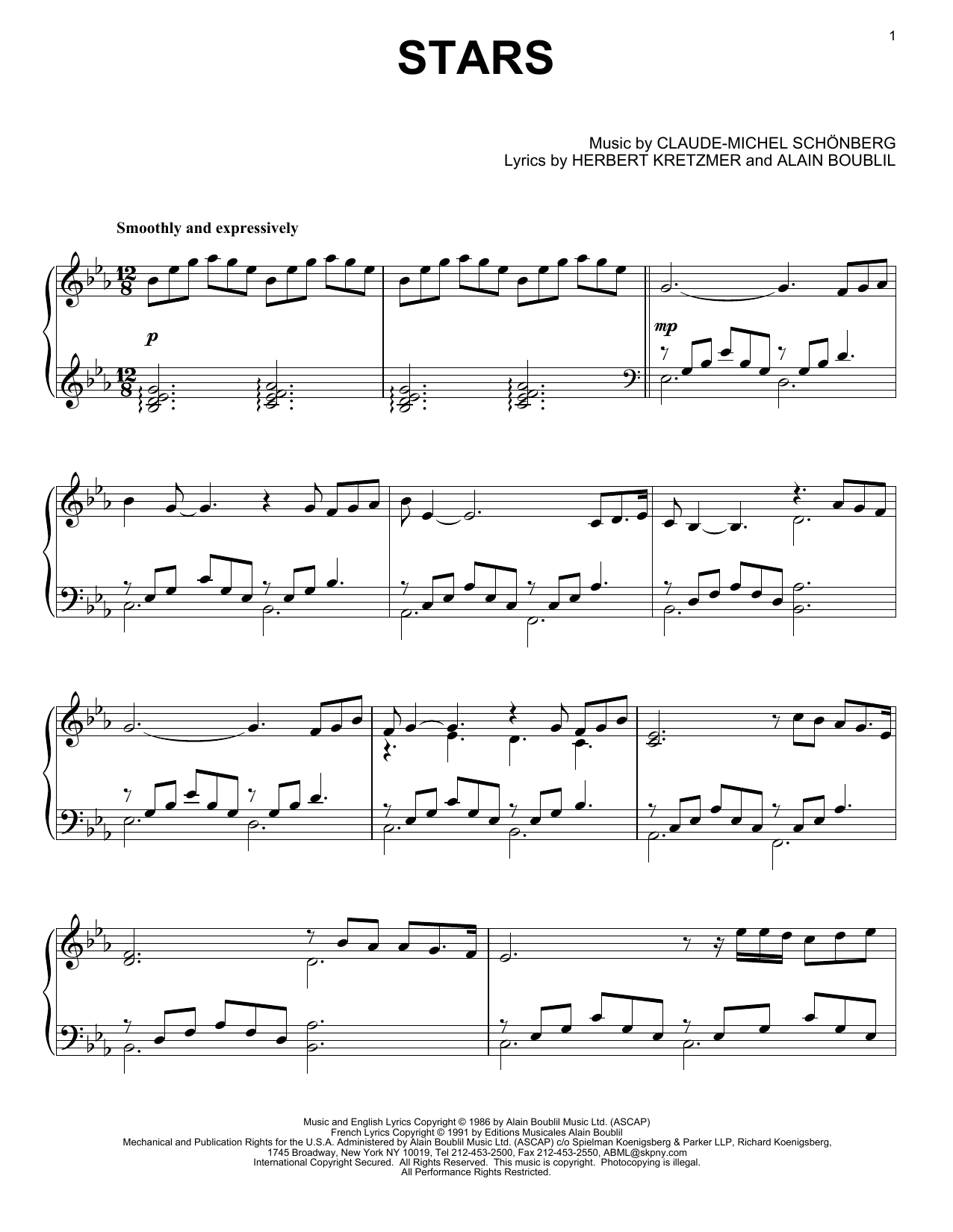 Download Les Miserables (Musical) Stars Sheet Music and learn how to play Piano PDF digital score in minutes