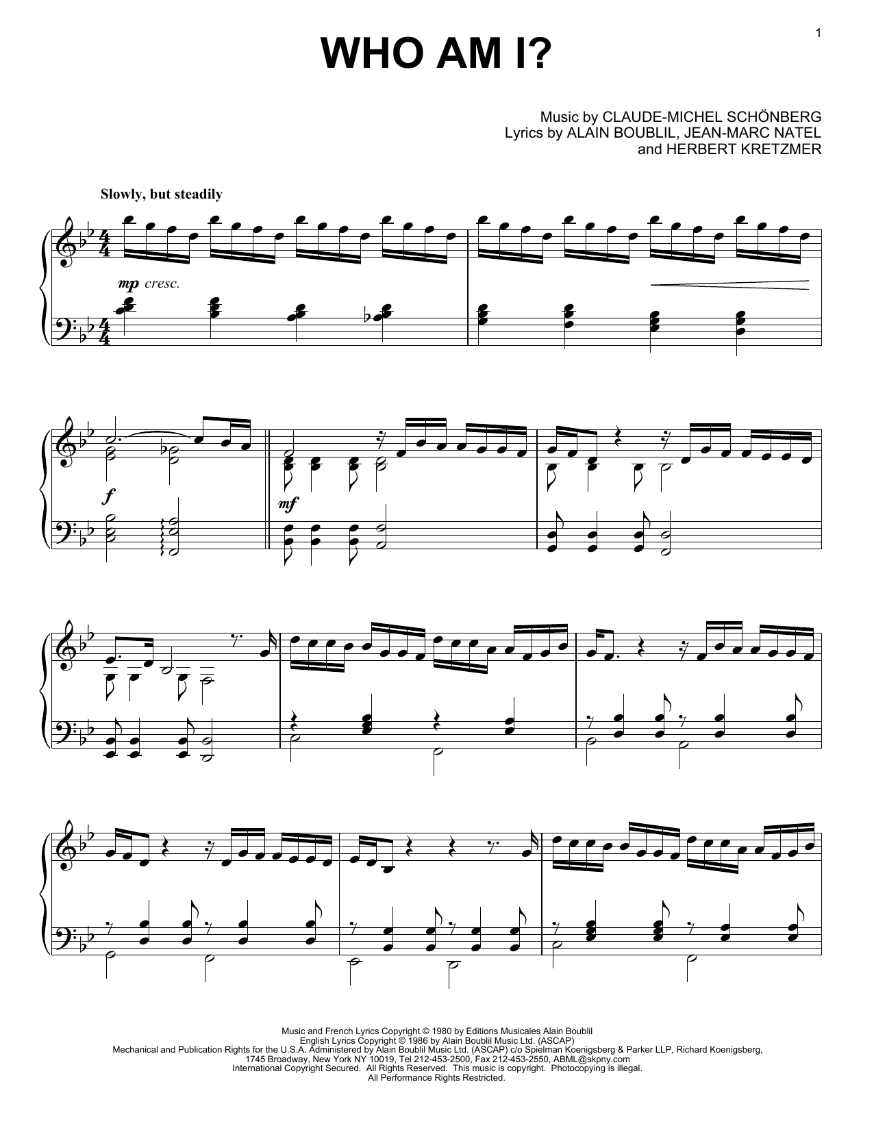 Download Les Miserables (Musical) Who Am I? Sheet Music and learn how to play Piano PDF digital score in minutes