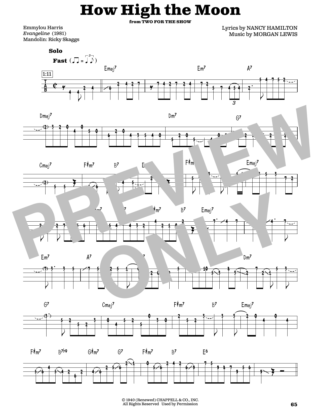 Download Les Paul & Mary Ford How High The Moon (arr. Fred Sokolow) Sheet Music and learn how to play Mandolin PDF digital score in minutes