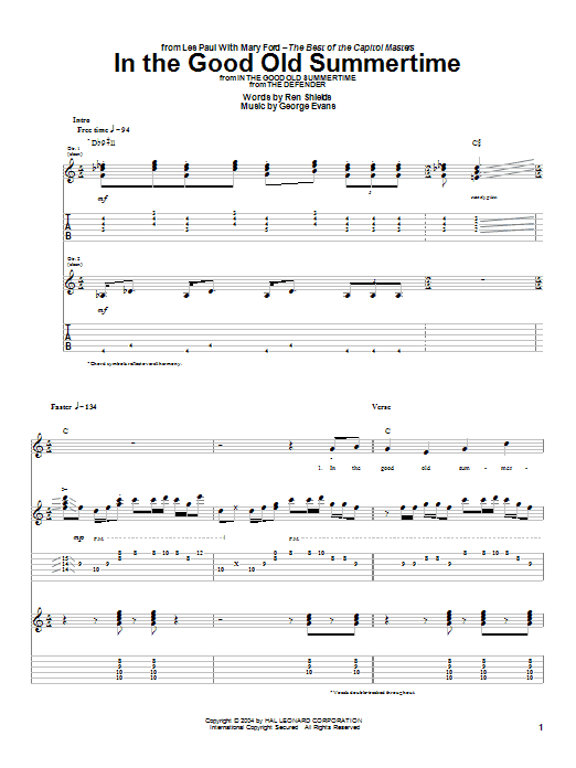 Download Les Paul In The Good Old Summertime Sheet Music and learn how to play Guitar Tab PDF digital score in minutes