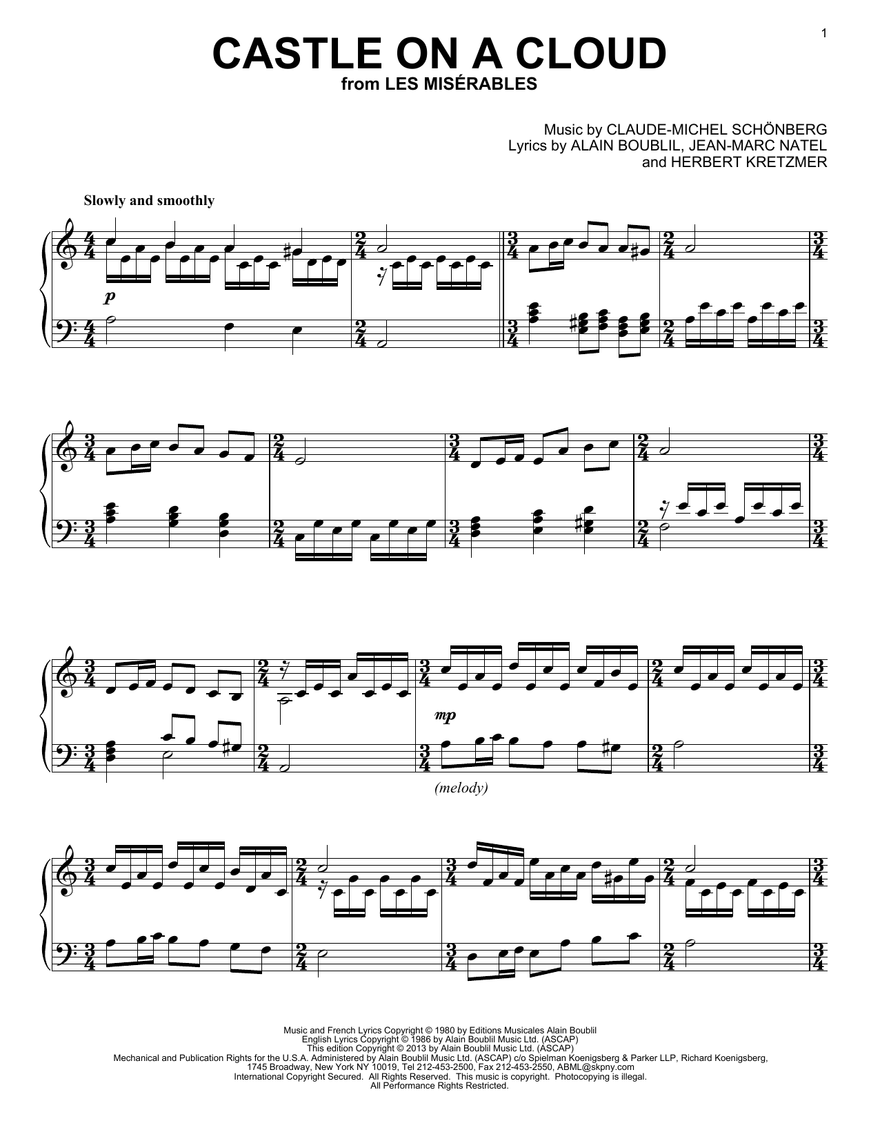 Boublil And Schonberg Castle On A Cloud From Les Miserables Sheet Music Notes Chords Piano Download Broadway 90855 Pdf