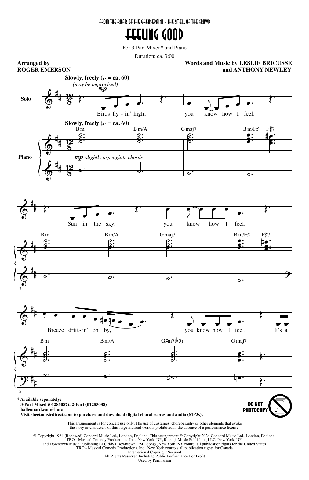 Download Leslie Bricusse & Anthony Newley Feeling Good (arr. Roger Emerson) Sheet Music and learn how to play 2-Part Choir PDF digital score in minutes