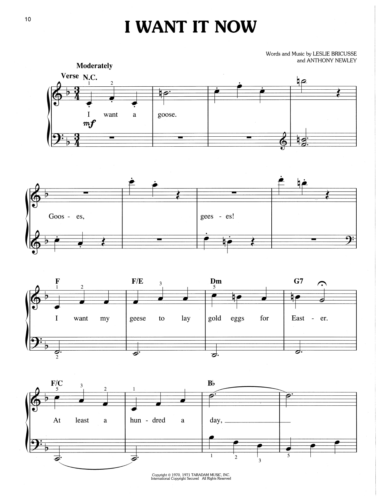 Download Leslie Bricusse & Anthony Newley I Want It Now (from Willy Wonka & The Chocolate Factory) Sheet Music and learn how to play Easy Piano PDF digital score in minutes